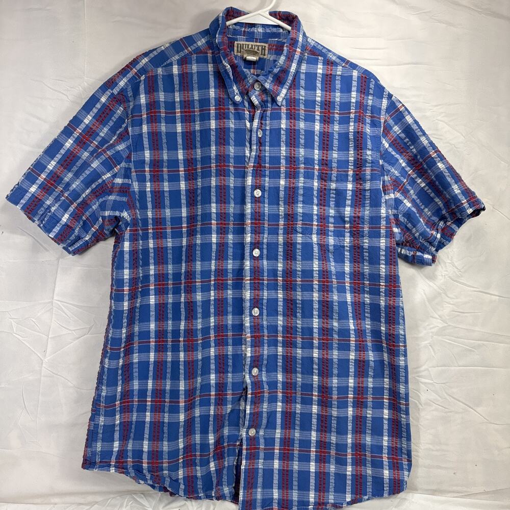 Men's Duluth Ripple Rouser Seersucker Short Sleeve Shirt Size Large 60602